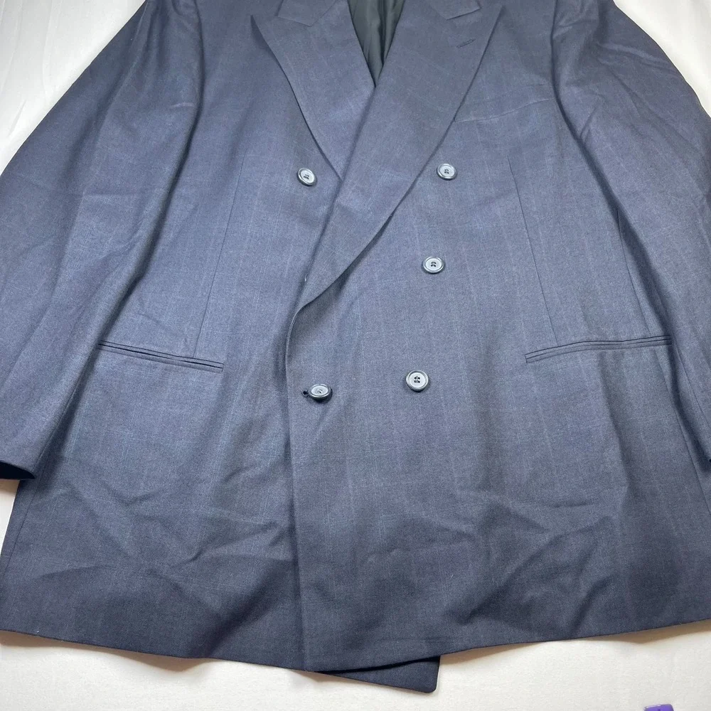 Perry Ellis Men's 45LG Navy 100% Worsted Wool‎ Double-Breasted Big & Tall Blazer